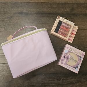 NEW Pink Cosmetic Bag, Ellen Tracy 4pc Ultra Matte Lippies + Stitch Highlighter